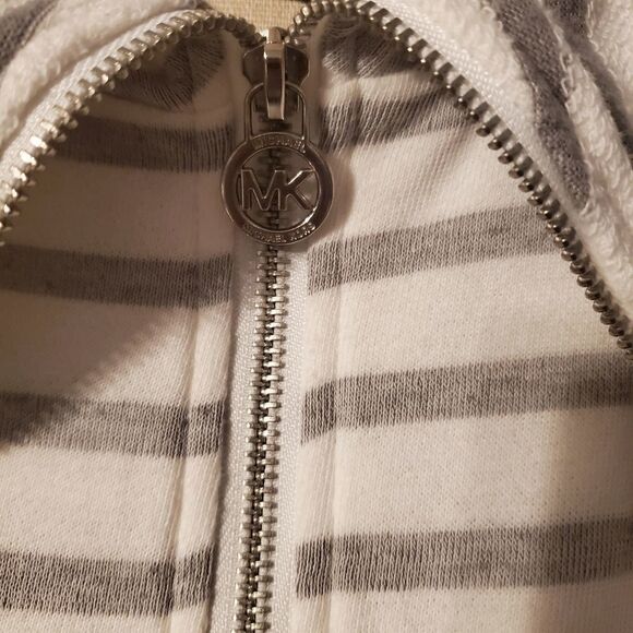 Michael Kors gray & white striped zip up jacket sz med - Picture 3 of 7